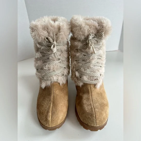 Vintage 70s 80s Hush Puppies Lined Fur Lace Up Suede Boots Size 7.5 - Picture 3 of 8